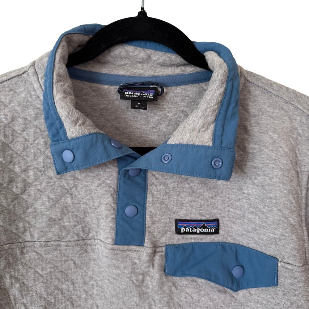 Patagonia W's Organic Cotton Quilt Snap-T Pullover Sweater Gray/Blue-Small - Picture 3 of 8